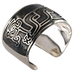 Mexico Sterling Silver Two Headed Dragon Wide Cuff Bracelet, Size 5.5