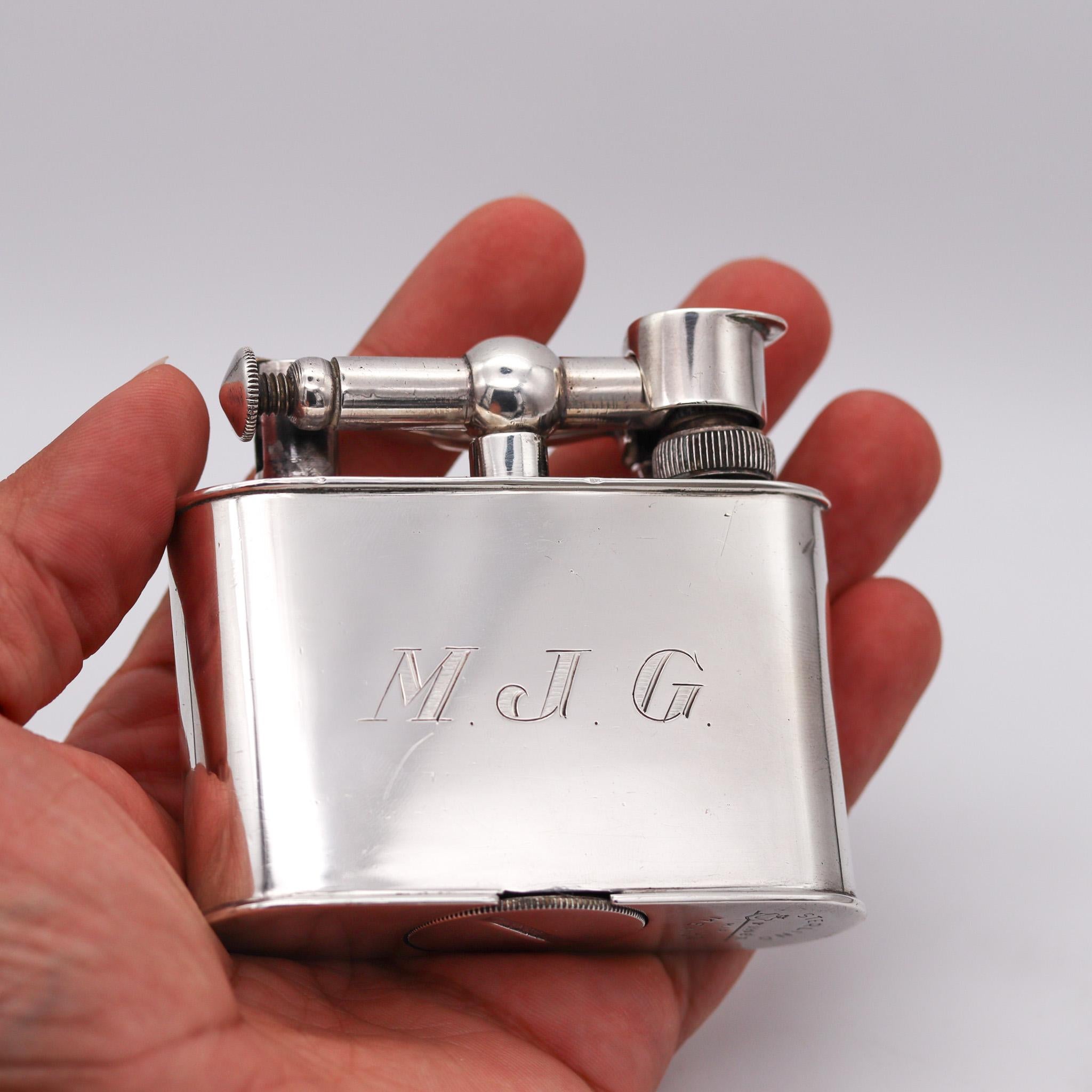 Hand-Crafted Mexico Taxco 1940 Giant Unique Lift Arm Petrol Lighter Solid 925 Sterling Silver For Sale