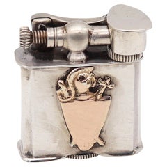 Mexico Taxco 1940 Unique Lift Arm Petrol Lighter In Solid .925 Sterling And Gold