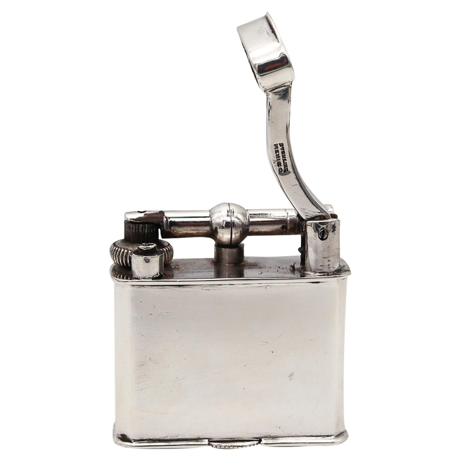 Mexico Taxco 1940 Unique Lift Arm Petrol Lighter in Solid .925 Sterling Silver For Sale