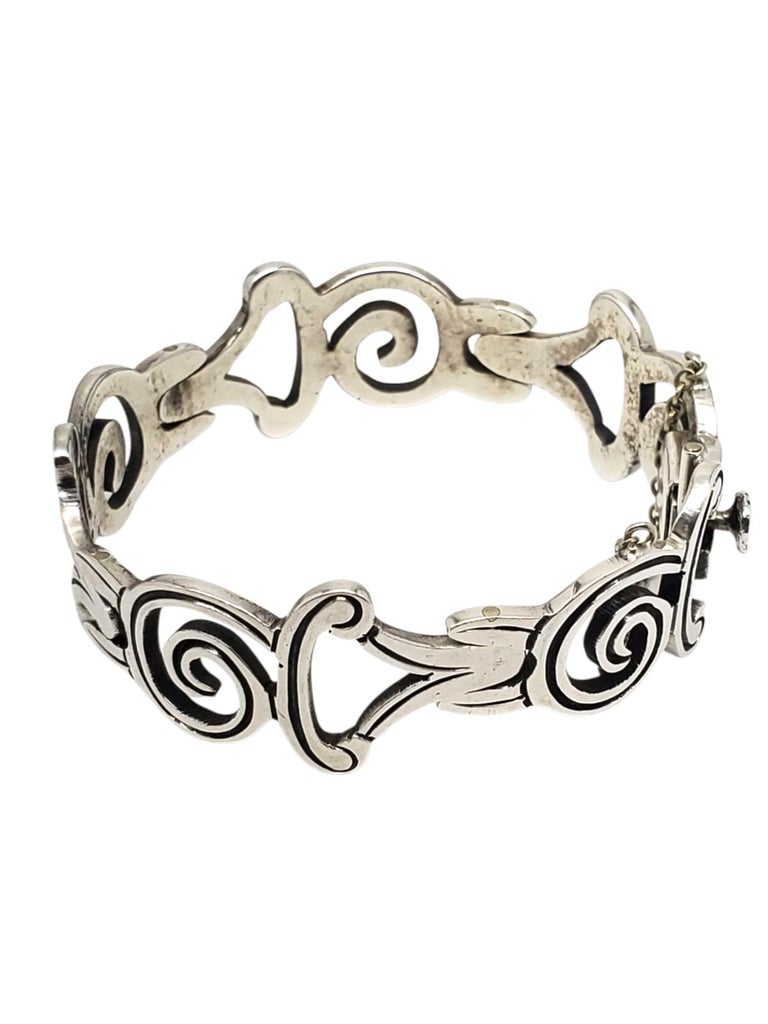 Mexico Taxco Sterling Silver Scroll and Swirl Bracelet #21495 For