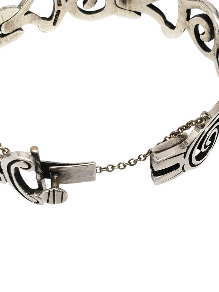 Mexico Taxco Sterling Silver Scroll and Swirl Bracelet #21495 For
