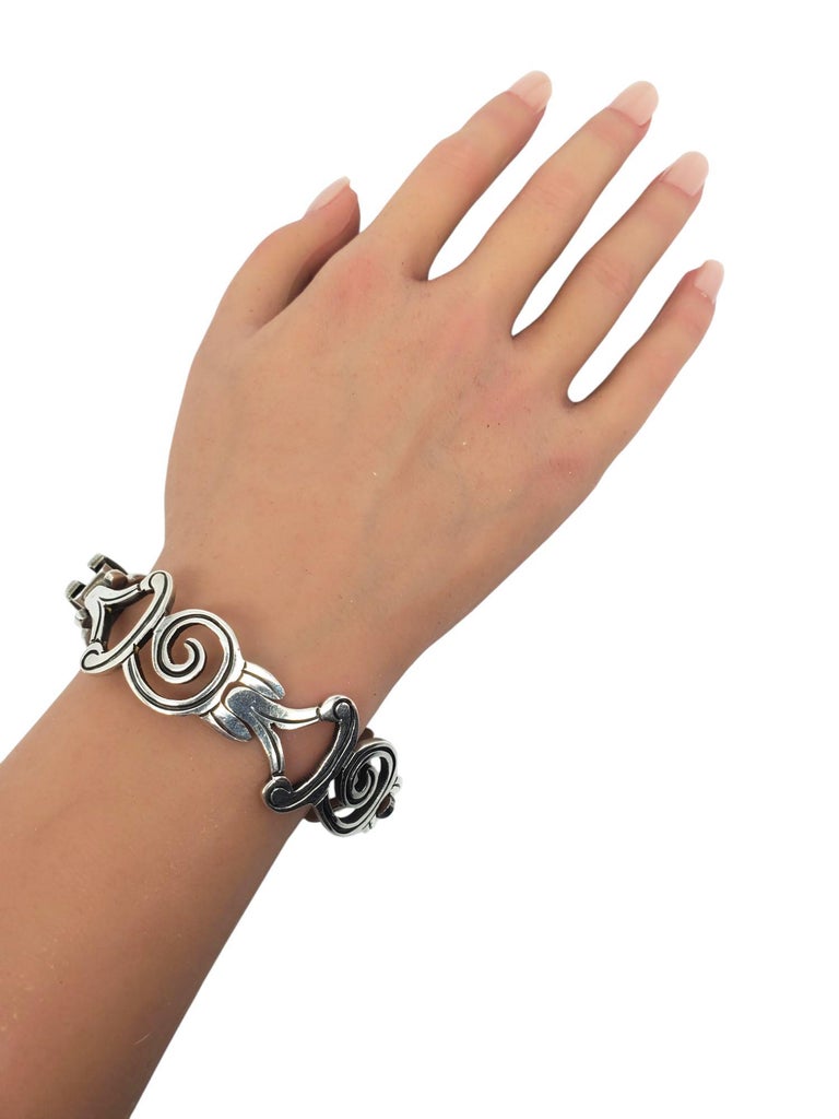 Mexico Taxco Sterling Silver Scroll and Swirl Bracelet #21495 at
