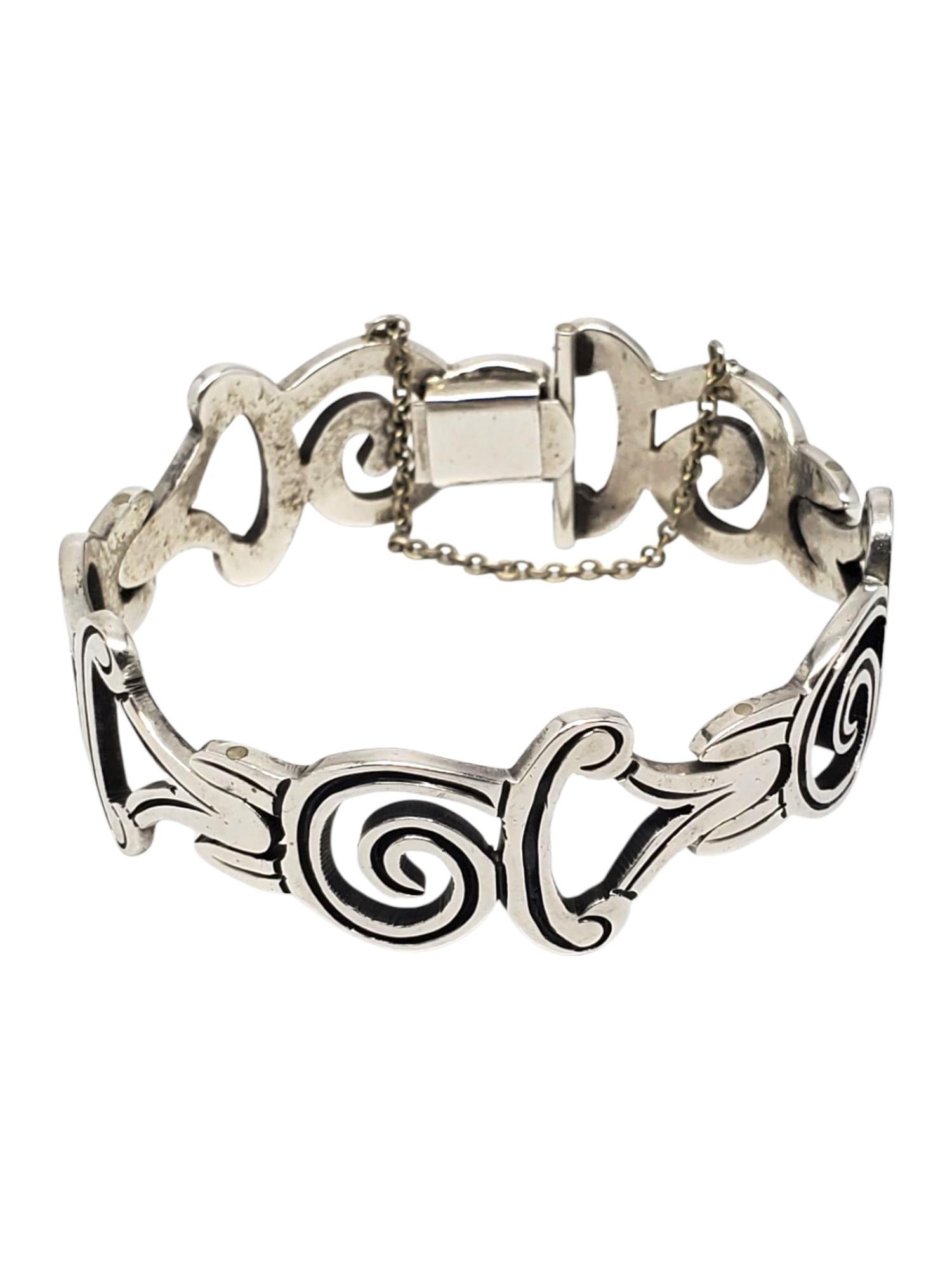 Taxco Mexico Bracelet en argent sterling avec volutes et tourbillons #21495