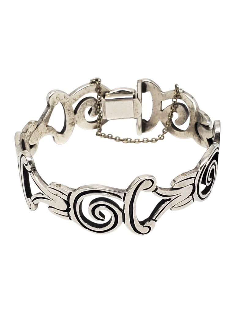 Mexico Taxco Sterling Silver Scroll and Swirl Bracelet #21495 For