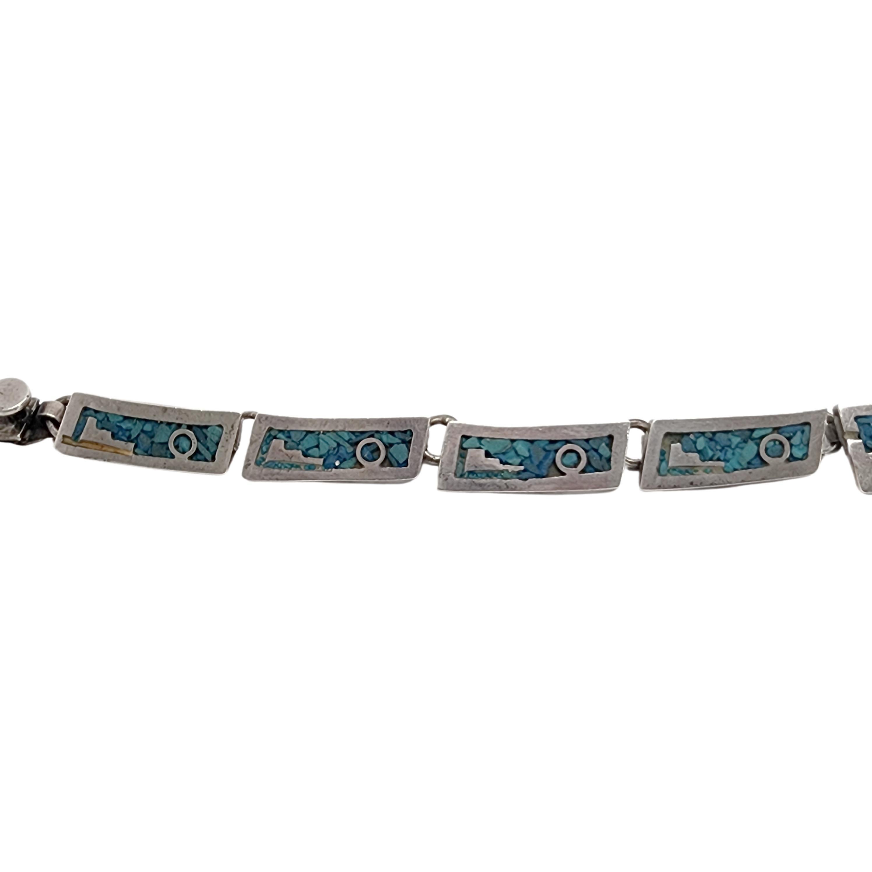 Mexico TB-70 Sterling Silver Crushed Turquoise Collar Necklace #15360 In Good Condition For Sale In Washington Depot, CT
