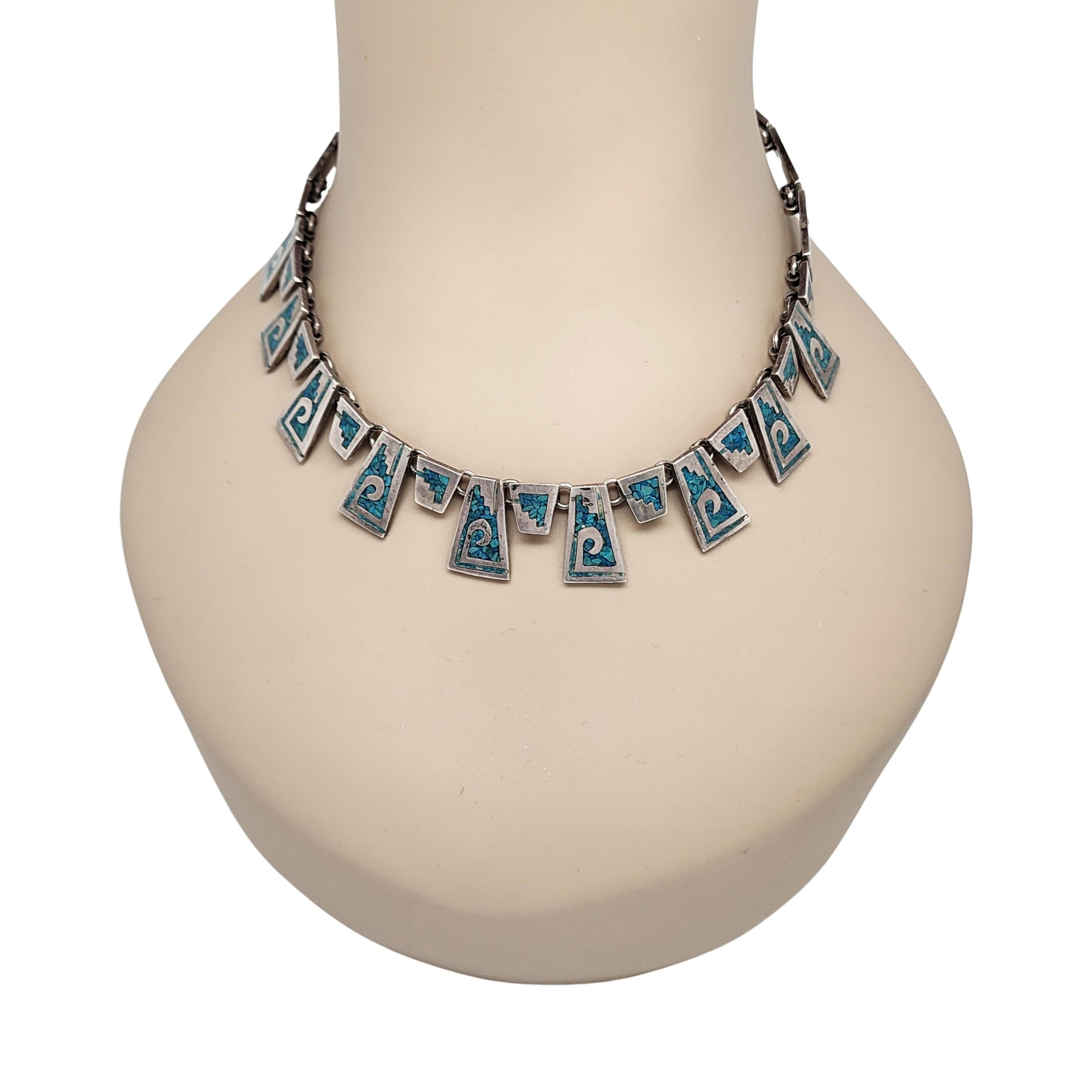 Mexico TB-70 Sterling Silver Crushed Turquoise Collar Necklace #15360 For Sale 2