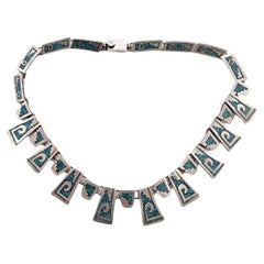 Mexiko TB-70 Sterling Silber zerkleinert Türkis Halsband Halskette #15360