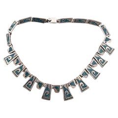 Messico TB-70 Collana con collare di turchese schiacciato in argento sterling #15360