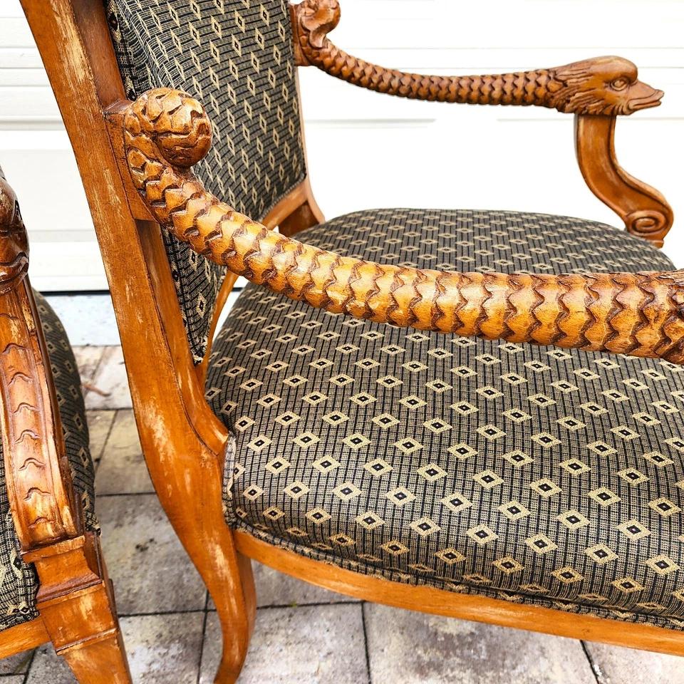 Late 20th Century Meyer Gunther Martini French Empire Swan Armchairs Pair For Sale
