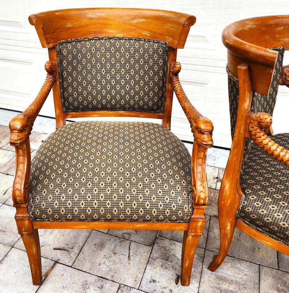Cotton Meyer Gunther Martini French Empire Swan Armchairs Pair For Sale