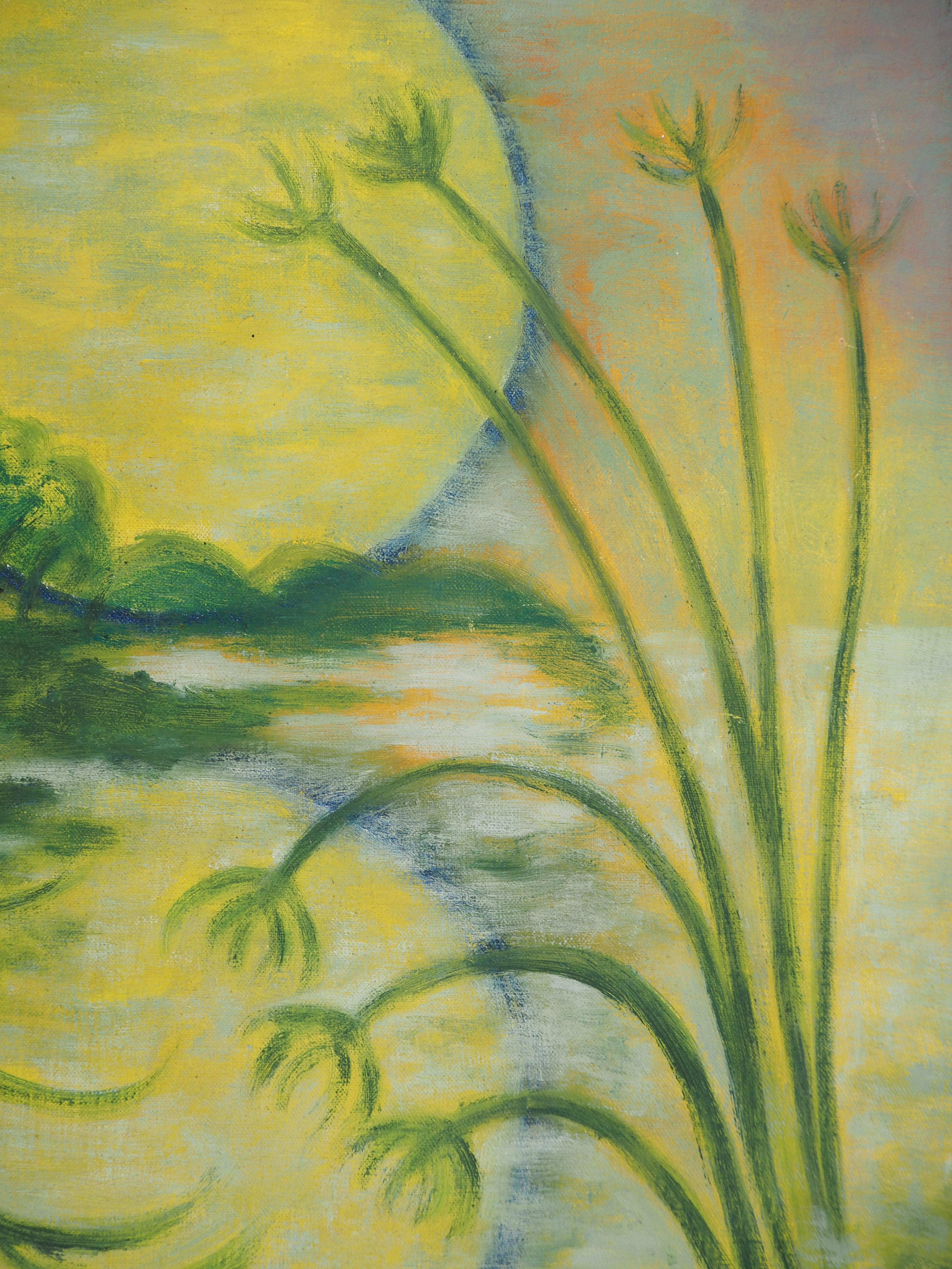 Israel : Sunset on the Lake of Galilee - Original Oil on Canvas, Handsigned For Sale 2