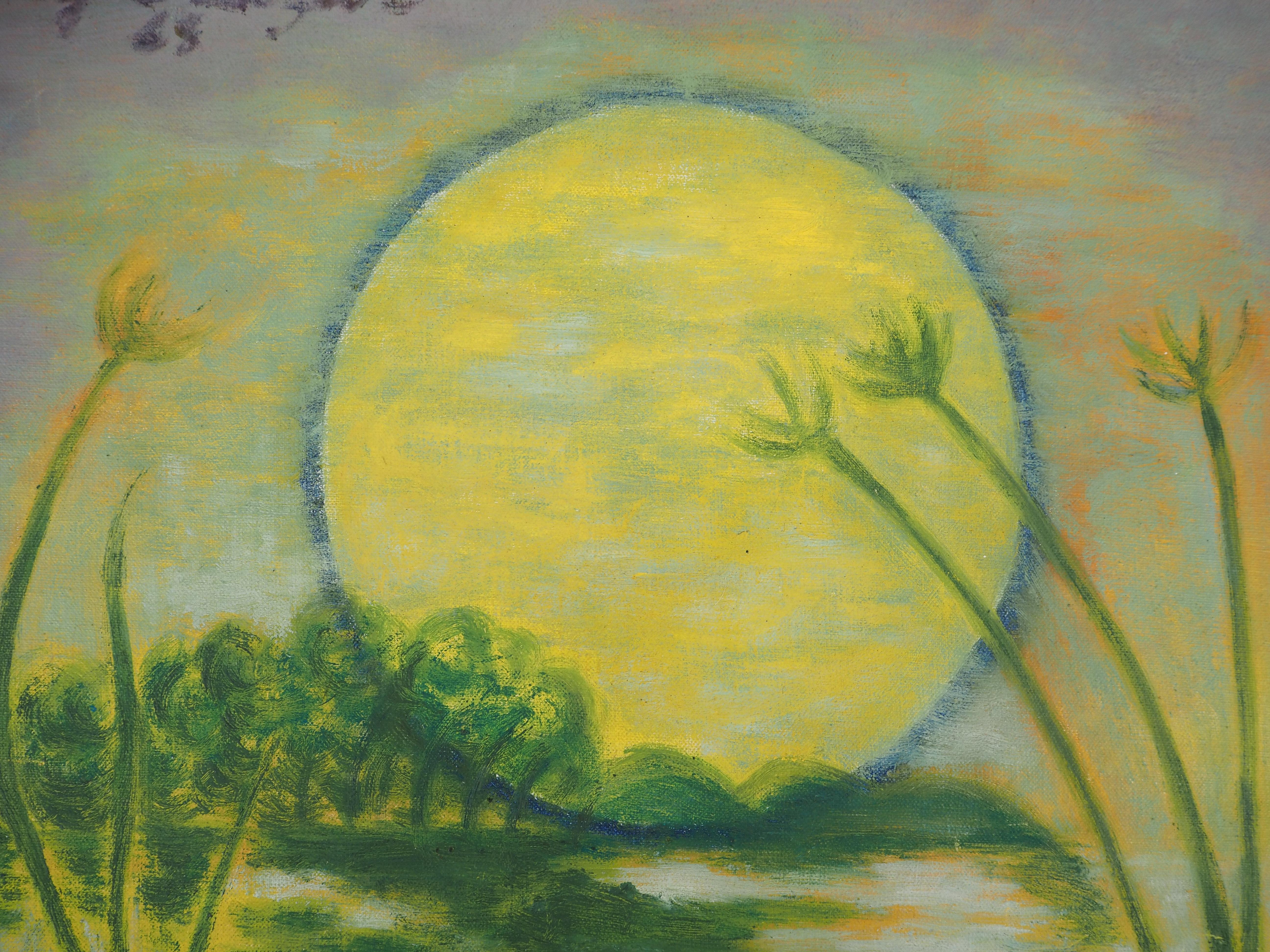Israel : Sunset on the Lake of Galilee - Original Oil on Canvas, Handsigned For Sale 3