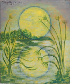 Israel : Atardecer en el Lago de Galilea - Óleo original sobre lienzo, Firmado a mano