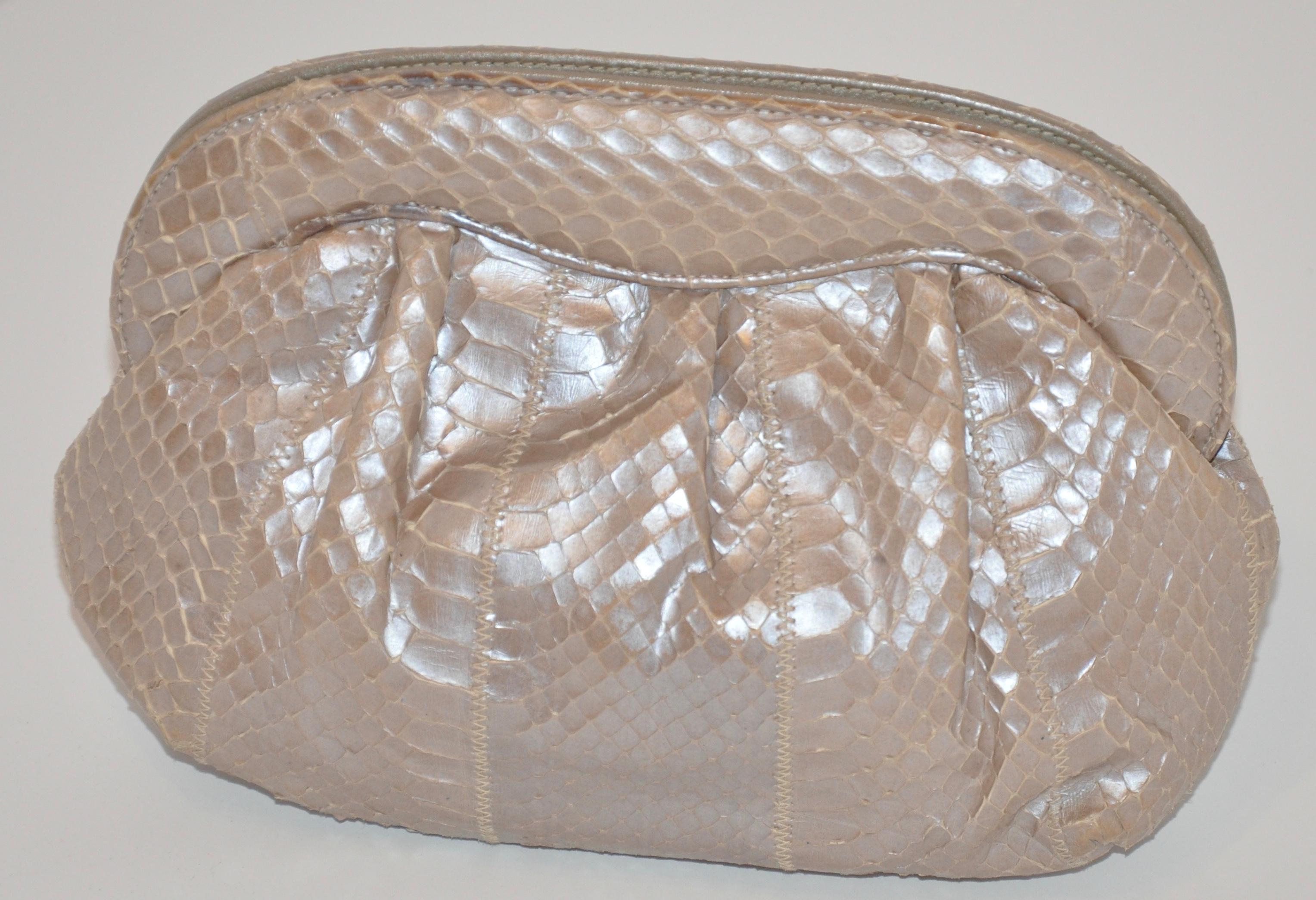 Brown Meyer Wonderfully Elegant Pearl Snakeskin Clutch With Optional Shoulder Strap