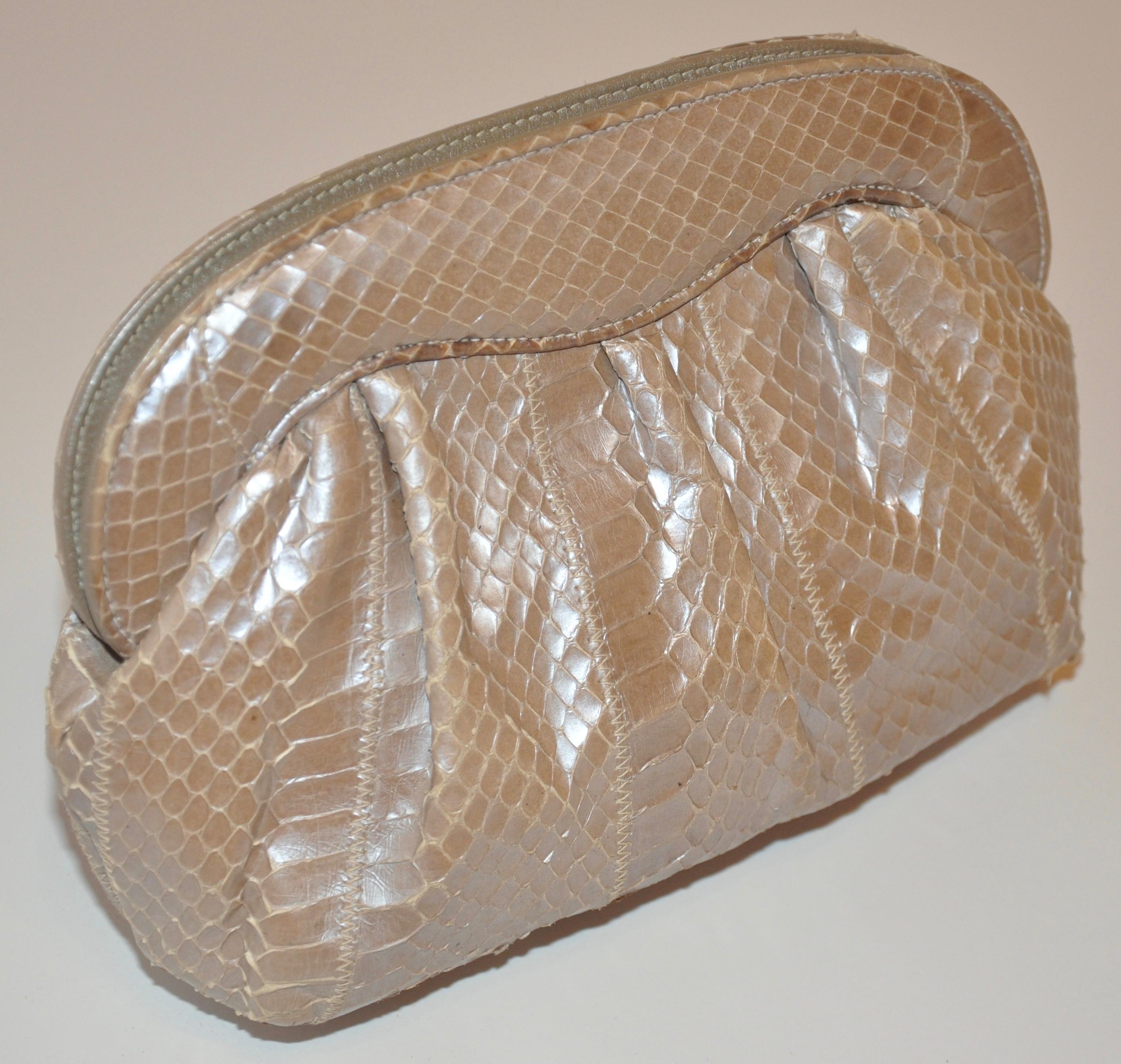 Meyer Wonderfully Elegant Pearl Snakeskin Clutch With Optional Shoulder Strap In Good Condition In New York, NY