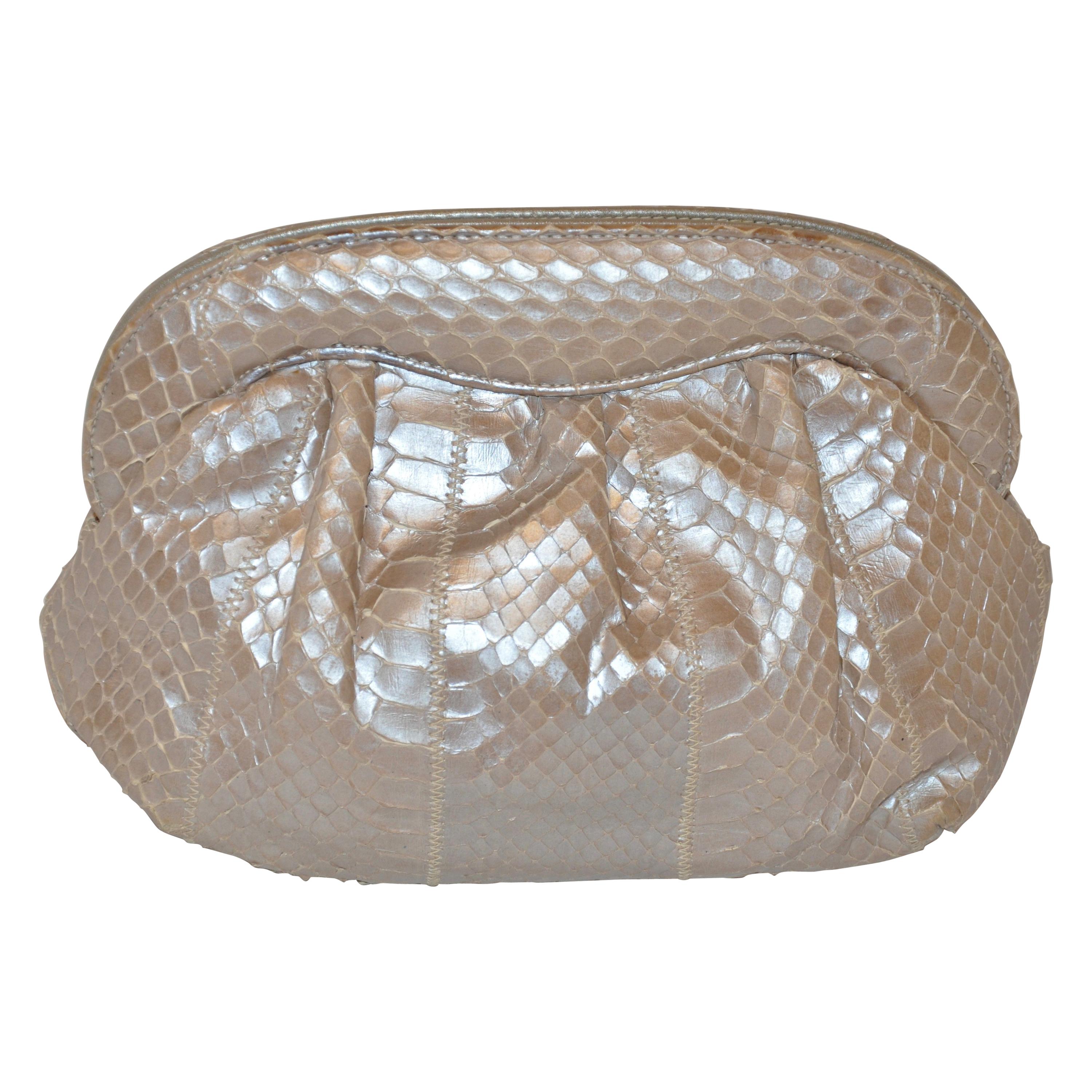 Meyer Wonderfully Elegant Pearl Snakeskin Clutch With Optional Shoulder Strap