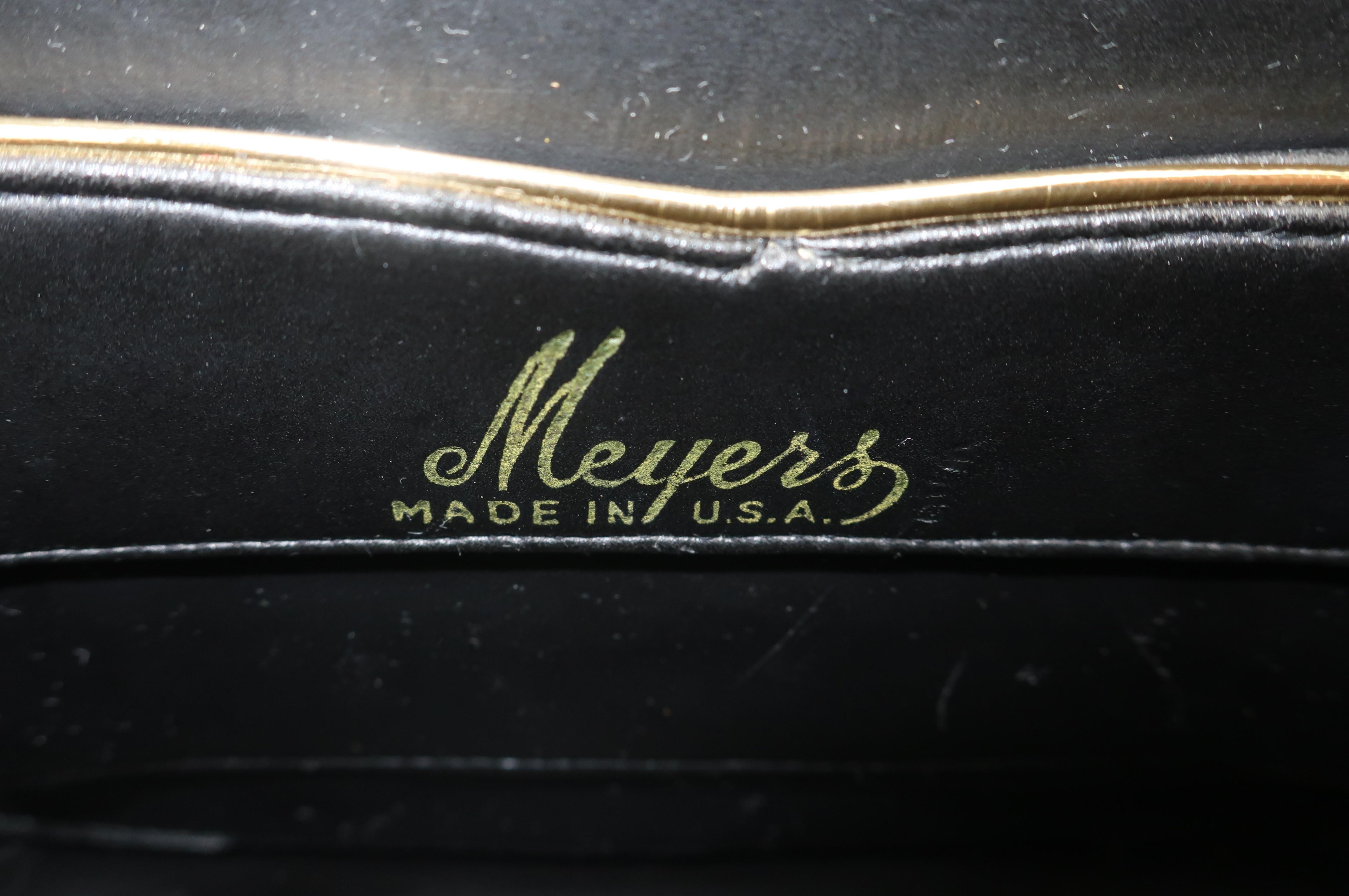 Meyers Black Lizard Embossed Leather Handbag With Chain Tassels, C.1960 1