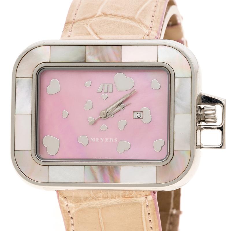 Contemporary Meyers Pink Mother of Pearl Stainless Steel Women's Wristwatch 42MM