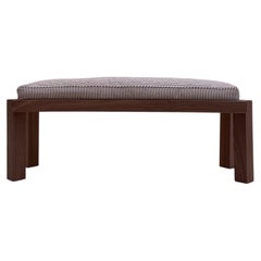 Meyette Contemporary 4ft Solid Walnut Upholstered Bench in Plum Stripe
