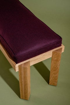 Meyette Contemporary 4ft Solid White Oak Upholstered Bench in Aubergine Wool