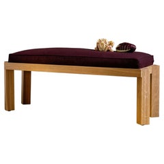 Meyette Contemporary 4ft Solid White Oak Upholstered Bench in Aubergine Wool
