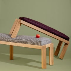 Meyette Contemporary 4ft Solid White Oak Upholstered Bench in Black Stripe