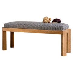 Meyette Contemporary 4ft Solid White Oak Upholstered Bench in Black Stripe