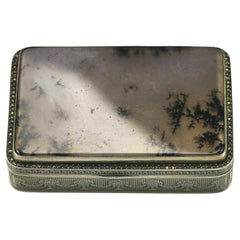 Antique Meyle and Mayer German Sterling Silver Tobacco Box with Quartz / Stone, C1900