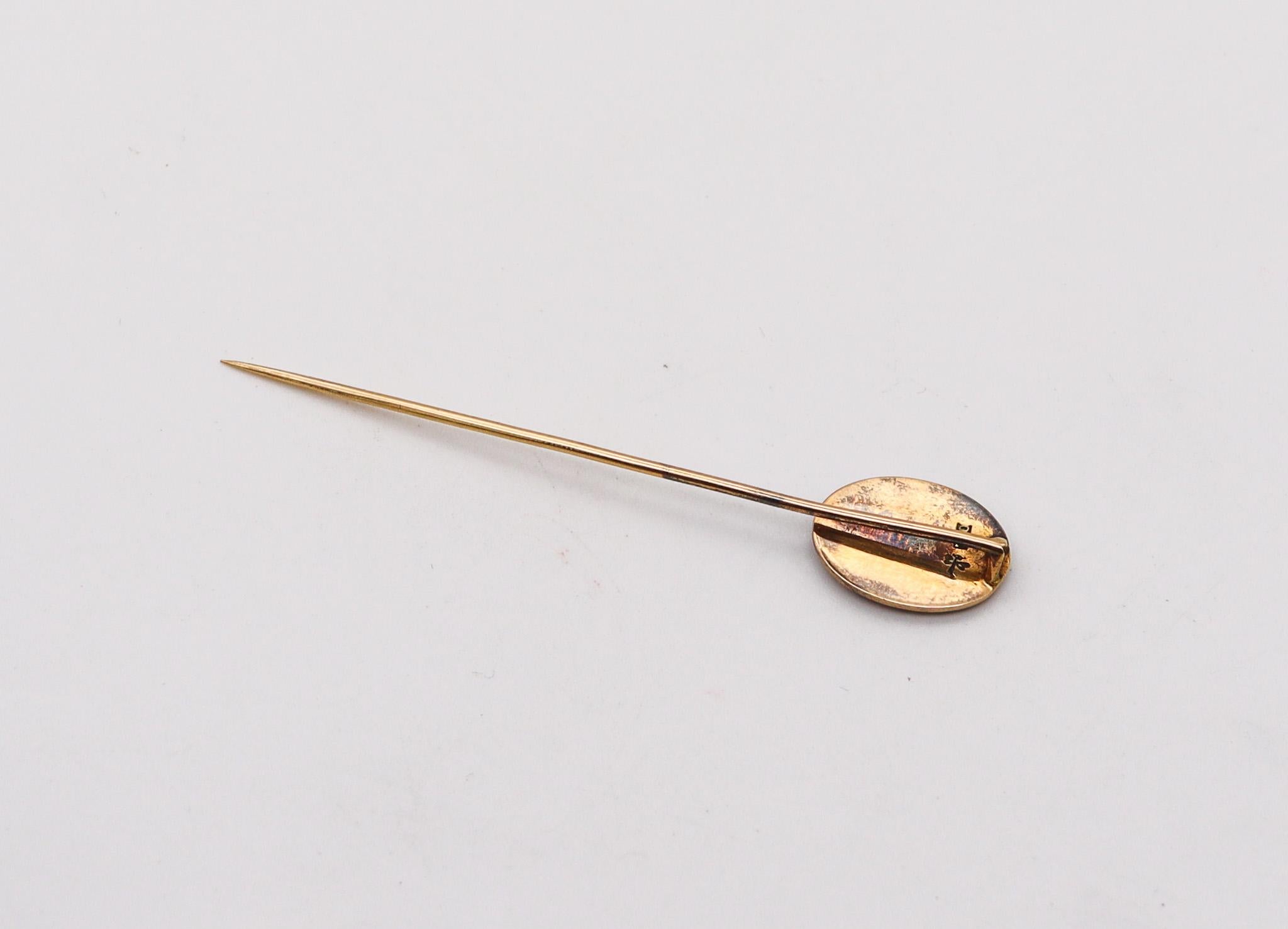 Women's or Men's Meyle & Mayer 1900 Art Nouveau Enamel Stick Pin In 18Kt Yellow Gold For Sale
