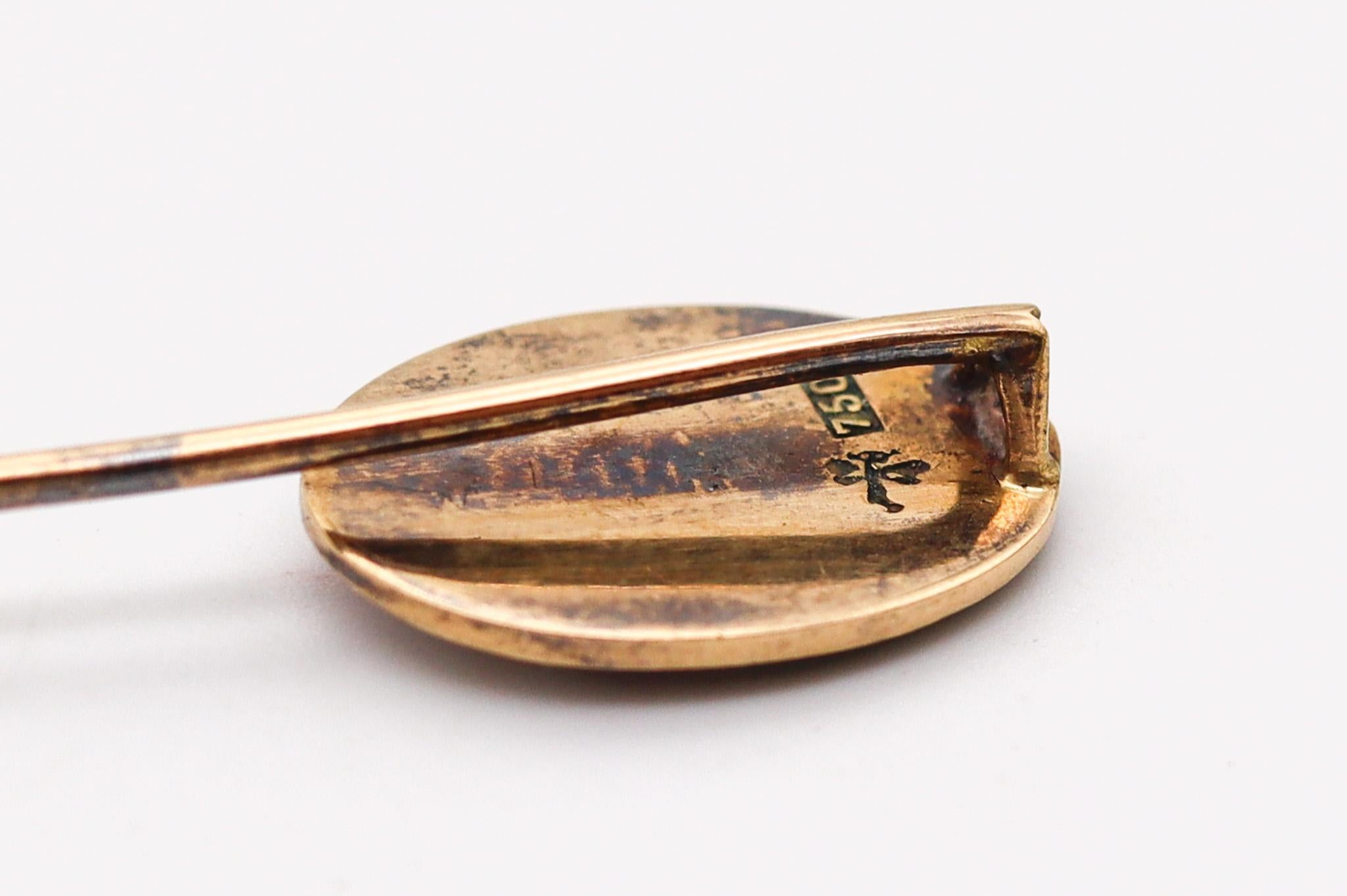Meyle & Mayer 1900 Art Nouveau Enamel Stick Pin In 18Kt Yellow Gold For Sale 1