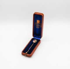 Meyle & Mayer 1900 Art Nouveau Guilloche Enamel Stick Pin In 18Kt Yellow Gold