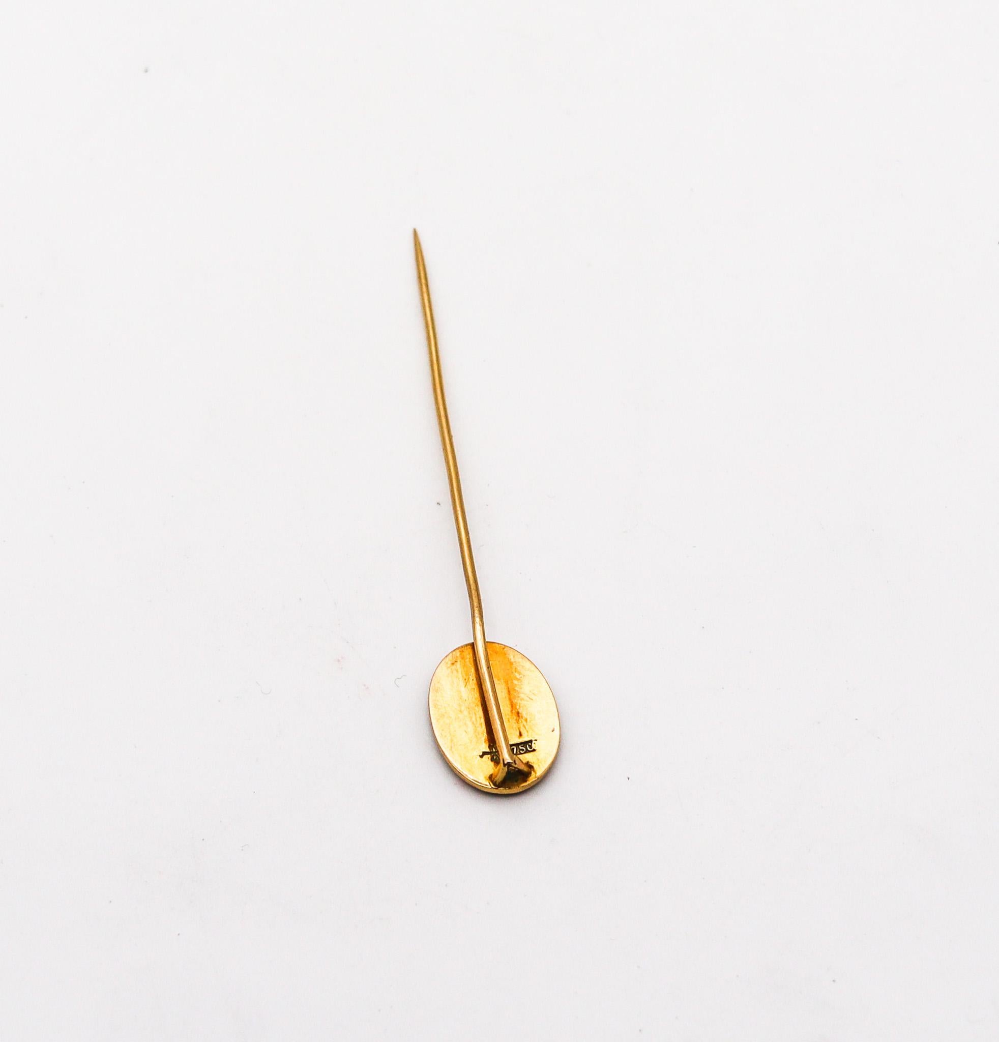 Meyle & Mayer 1900 Art Nouveau Guilloche Enamel Stick Pin In 18Kt Yellow Gold For Sale 1