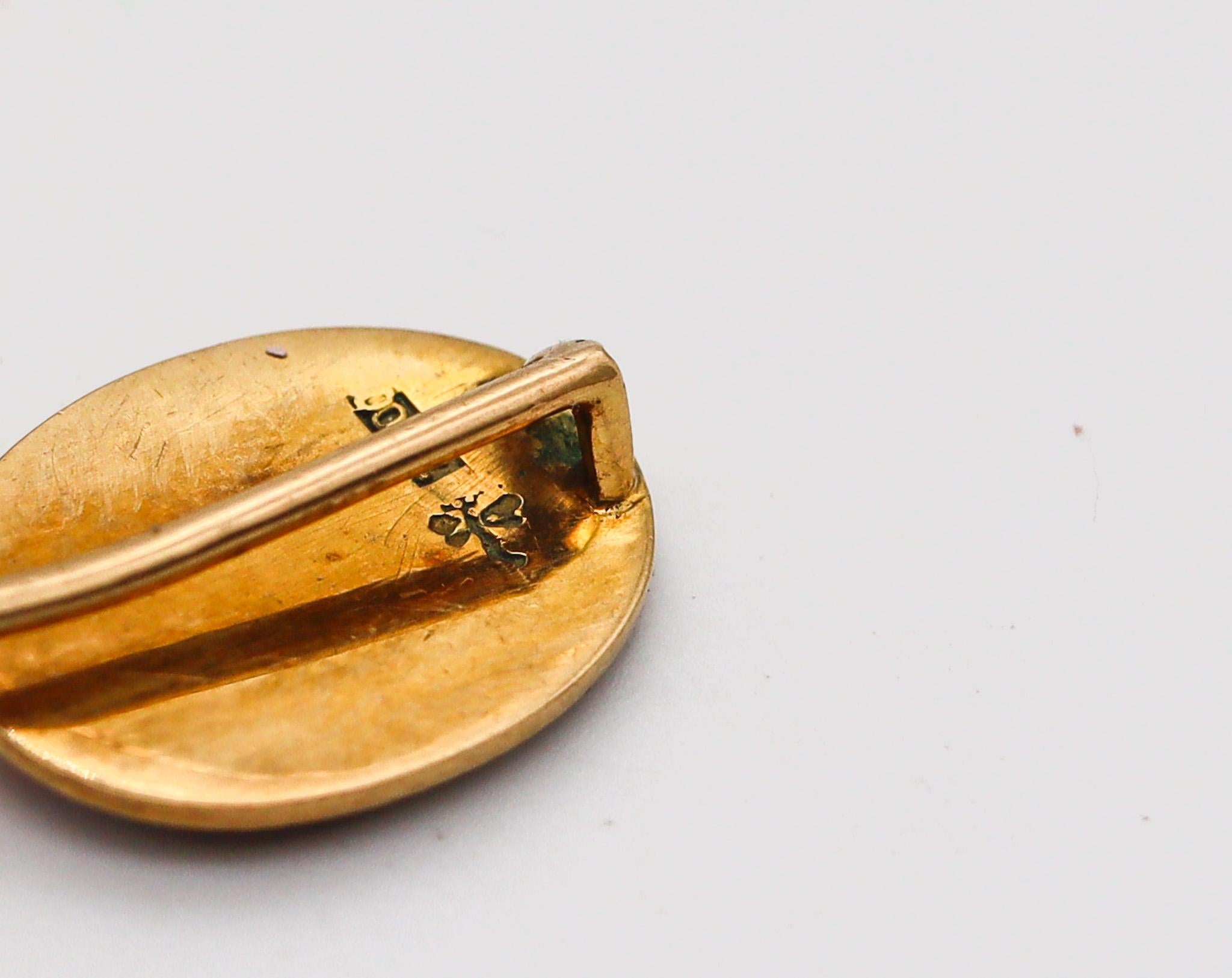 Meyle & Mayer 1900 Art Nouveau Guilloche Enamel Stick Pin In 18Kt Yellow Gold For Sale 3