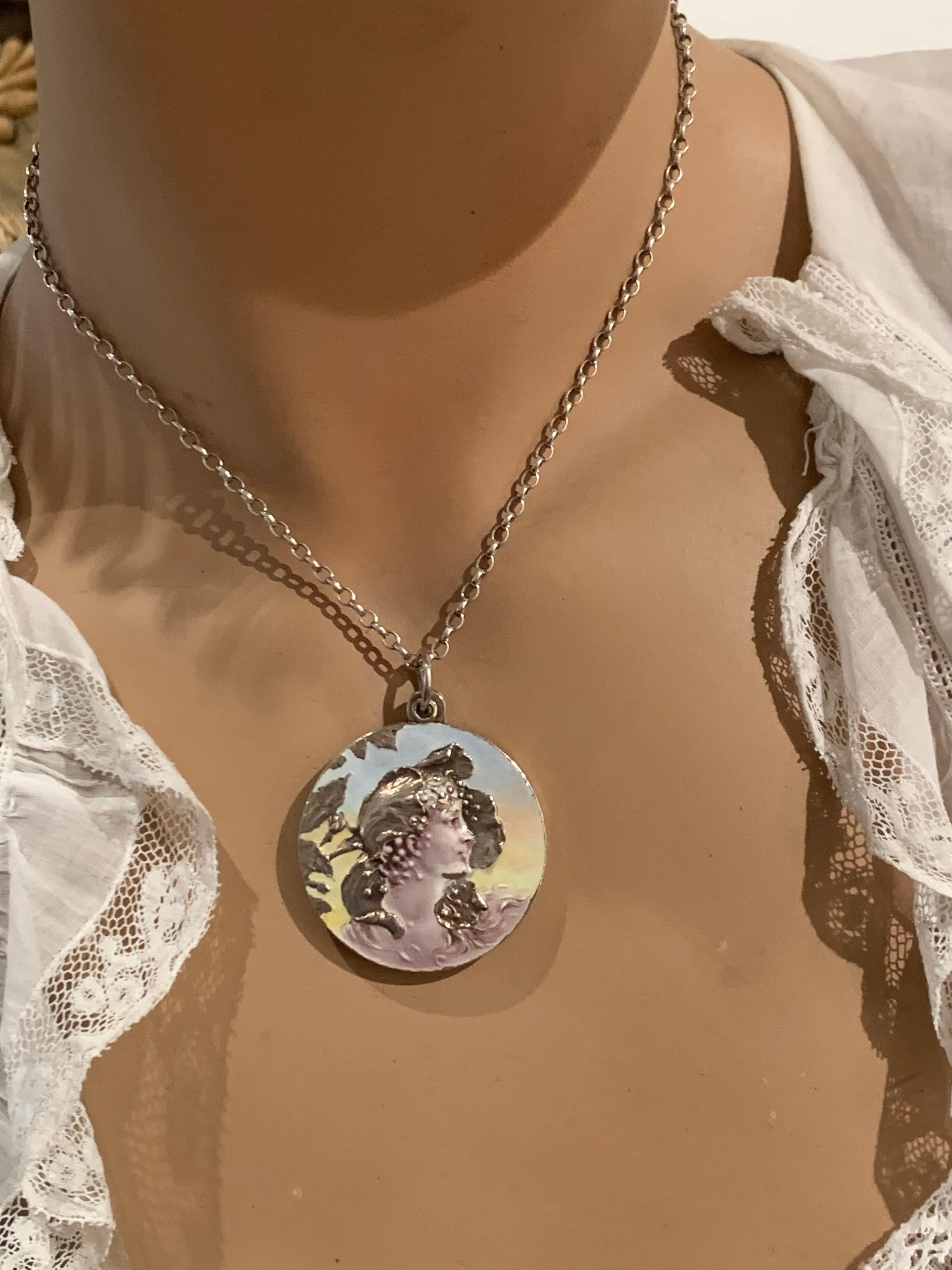 Meyle & Mayer Art Nouveau Fairy Girl Poppy Flower Locket Pendant Silver Enamel 2