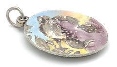 Meyle & Mayer Jugendstil Fee Mädchen Mohnblume Medaillon Anhänger Silber Emaille