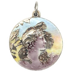 Meyle & Mayer Pendentif Art Nouveau Fée Fille Coquelicot Fleur Argent Émail