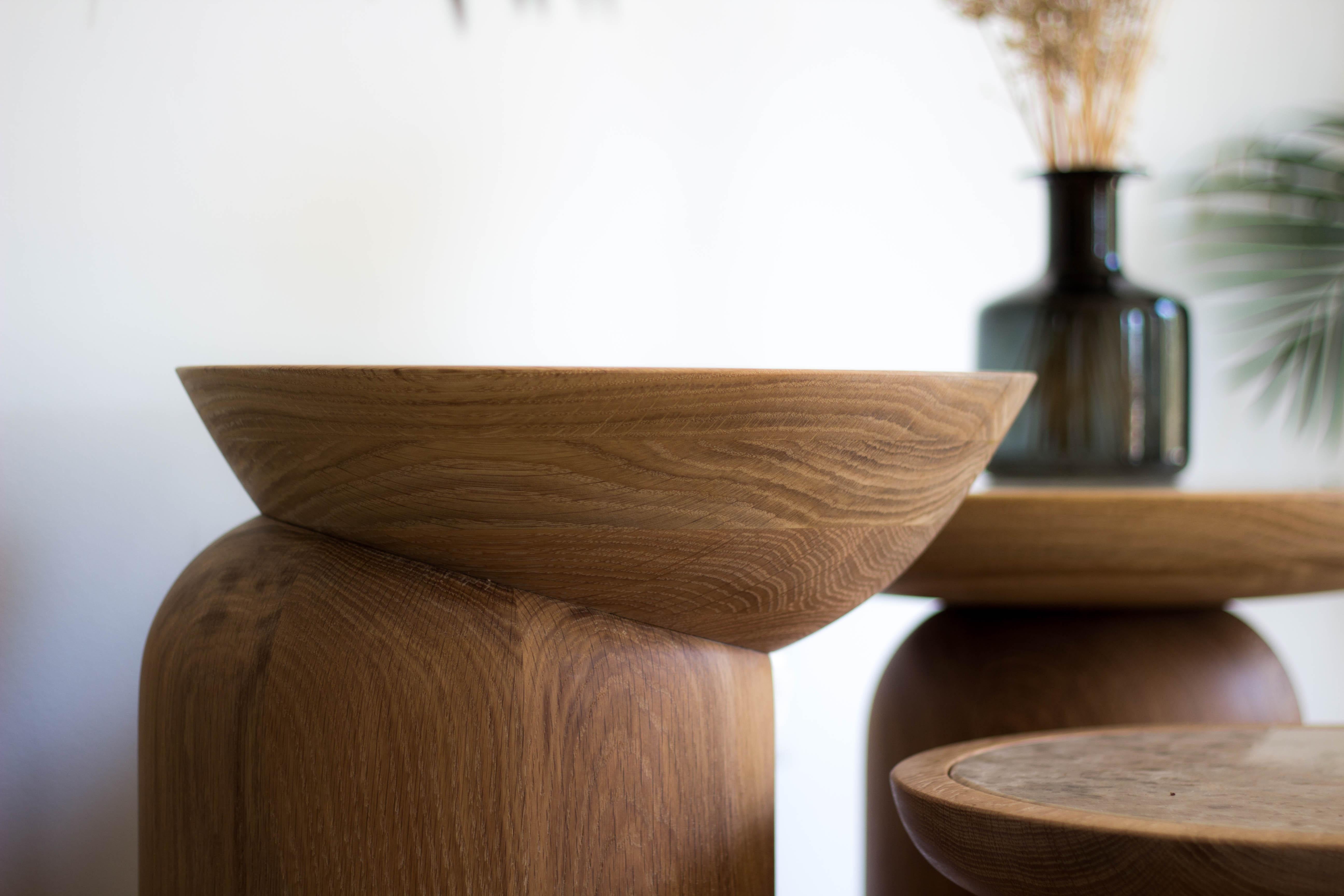 Scandinavian Modern Mezcalito Chueco, White Oak Limestone Side Table by SinCa Design Order #24136312