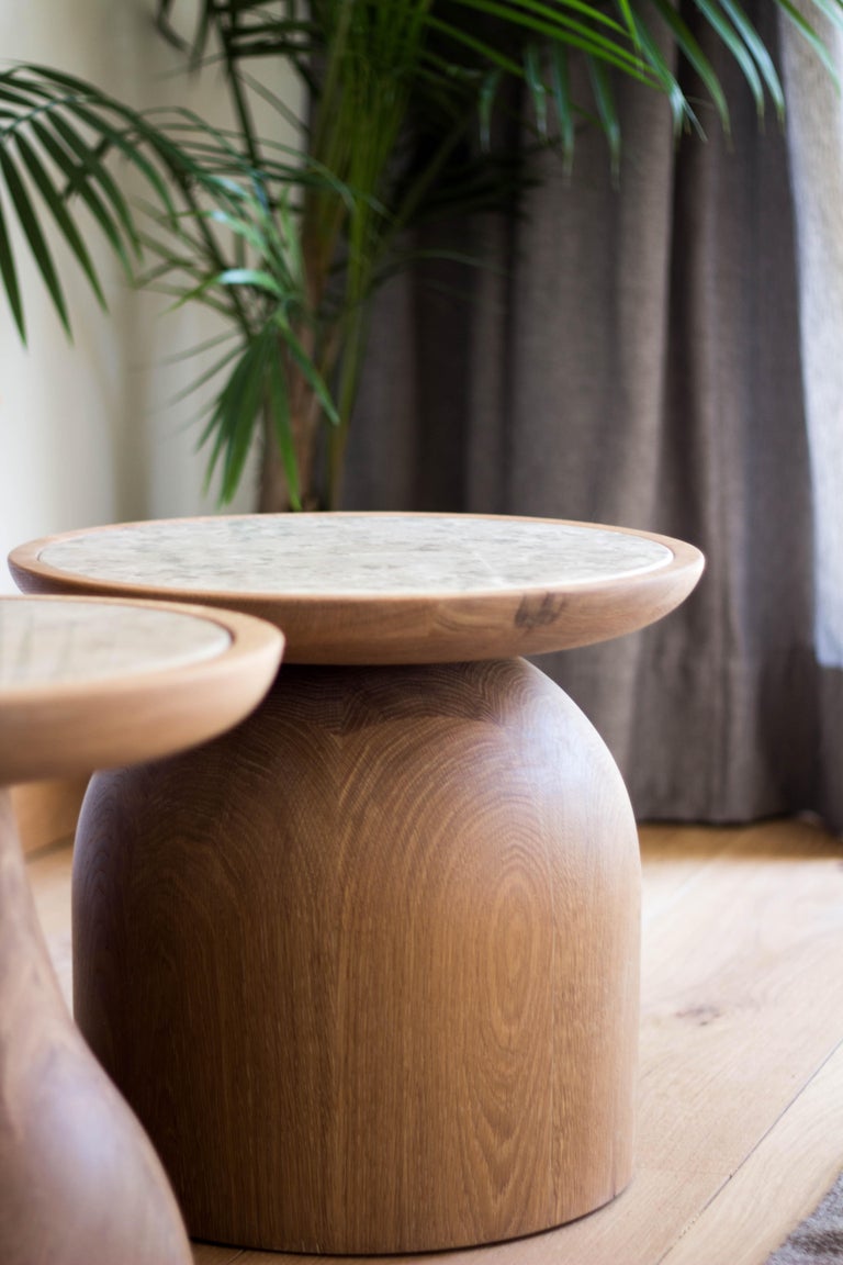 Mezcalito Gordo, Contemporary White Oak Limestone Side Table by SinCa Design In New Condition For Sale In Tolland, CT