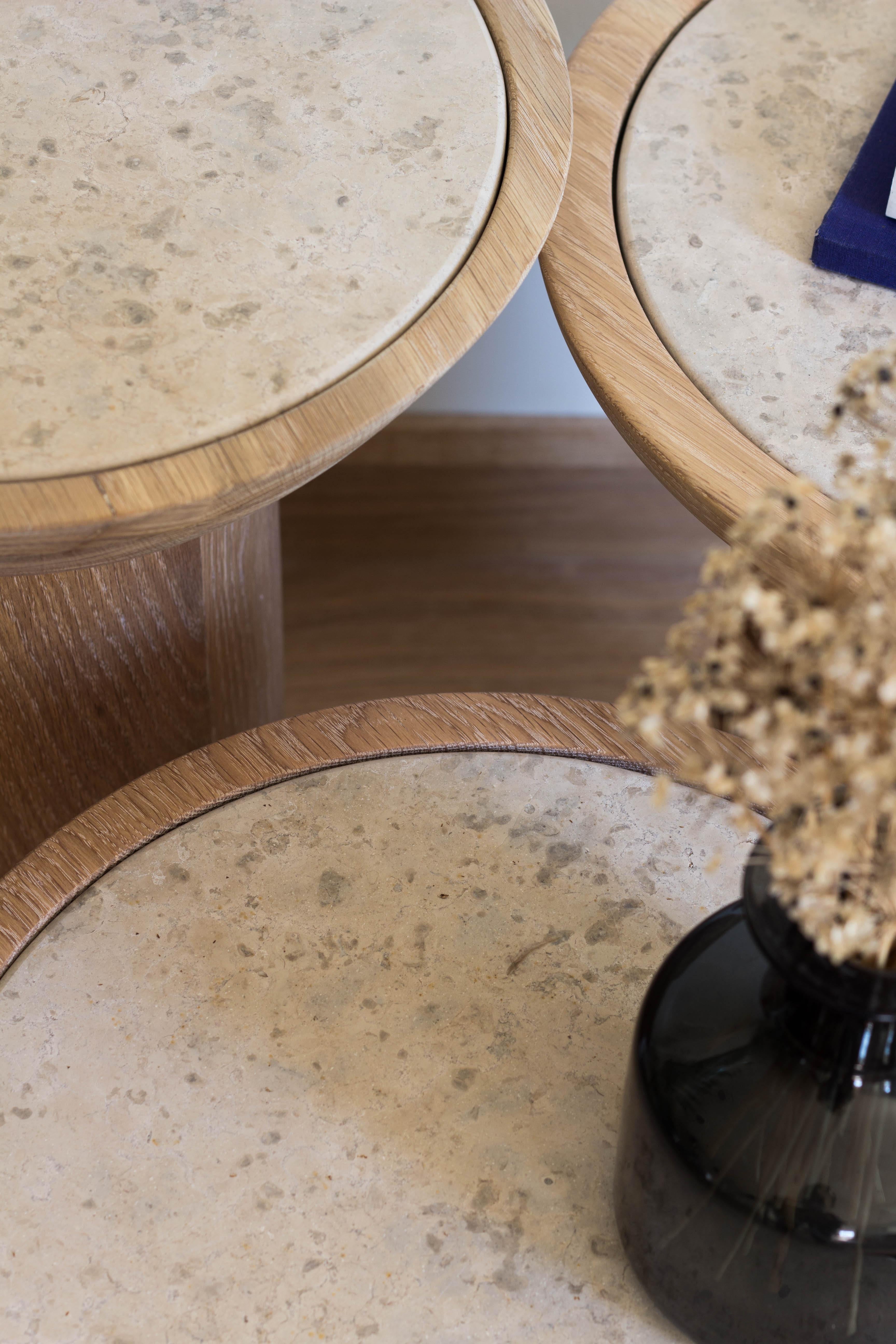 Modern Mezcalito Gordo, Contemporary White Oak Limestone Side Table by SinCa Design