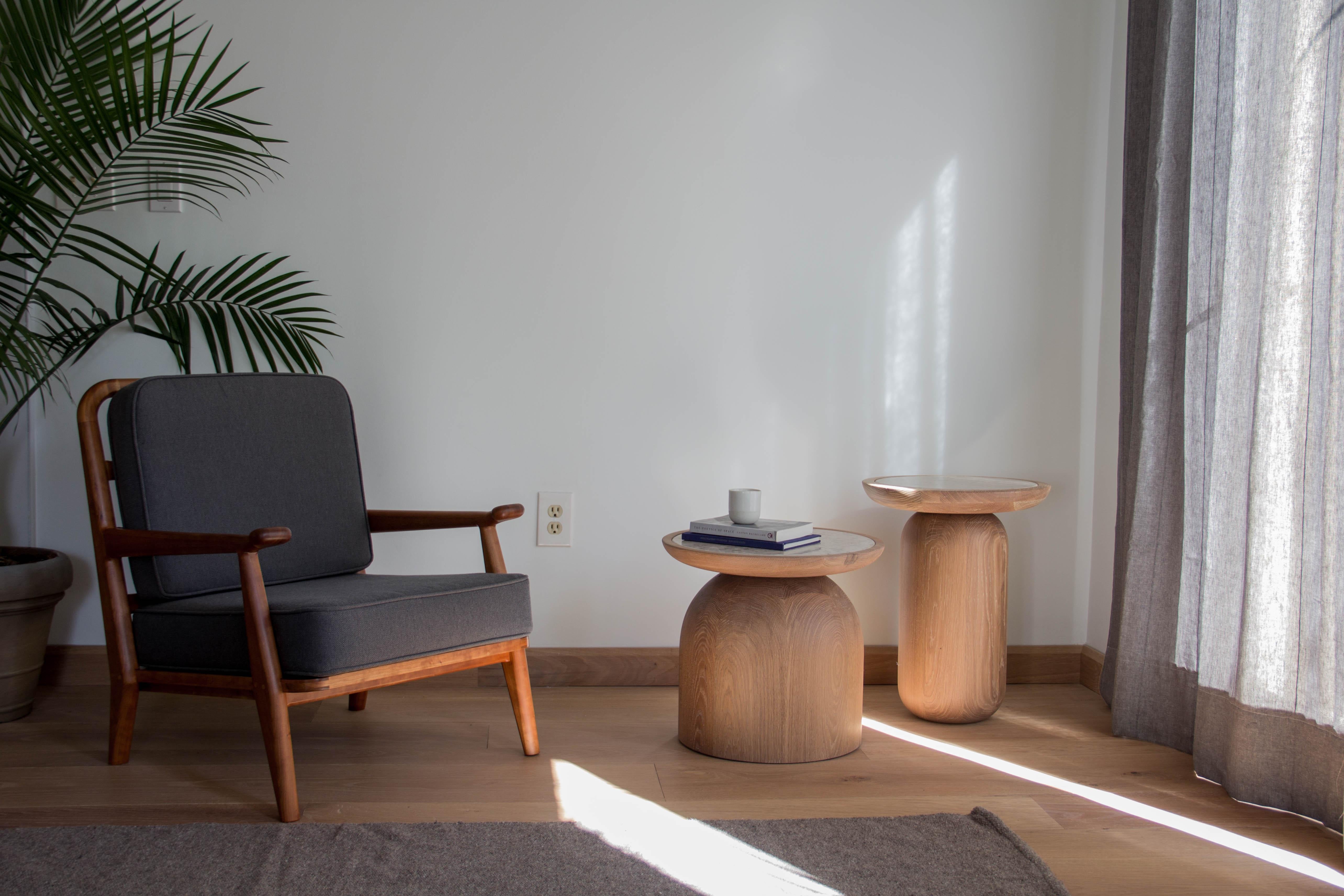 Scandinavian Modern Mezcalito Flaco, Contemporary White Oak Limestone Side Table by SinCa Design For Sale