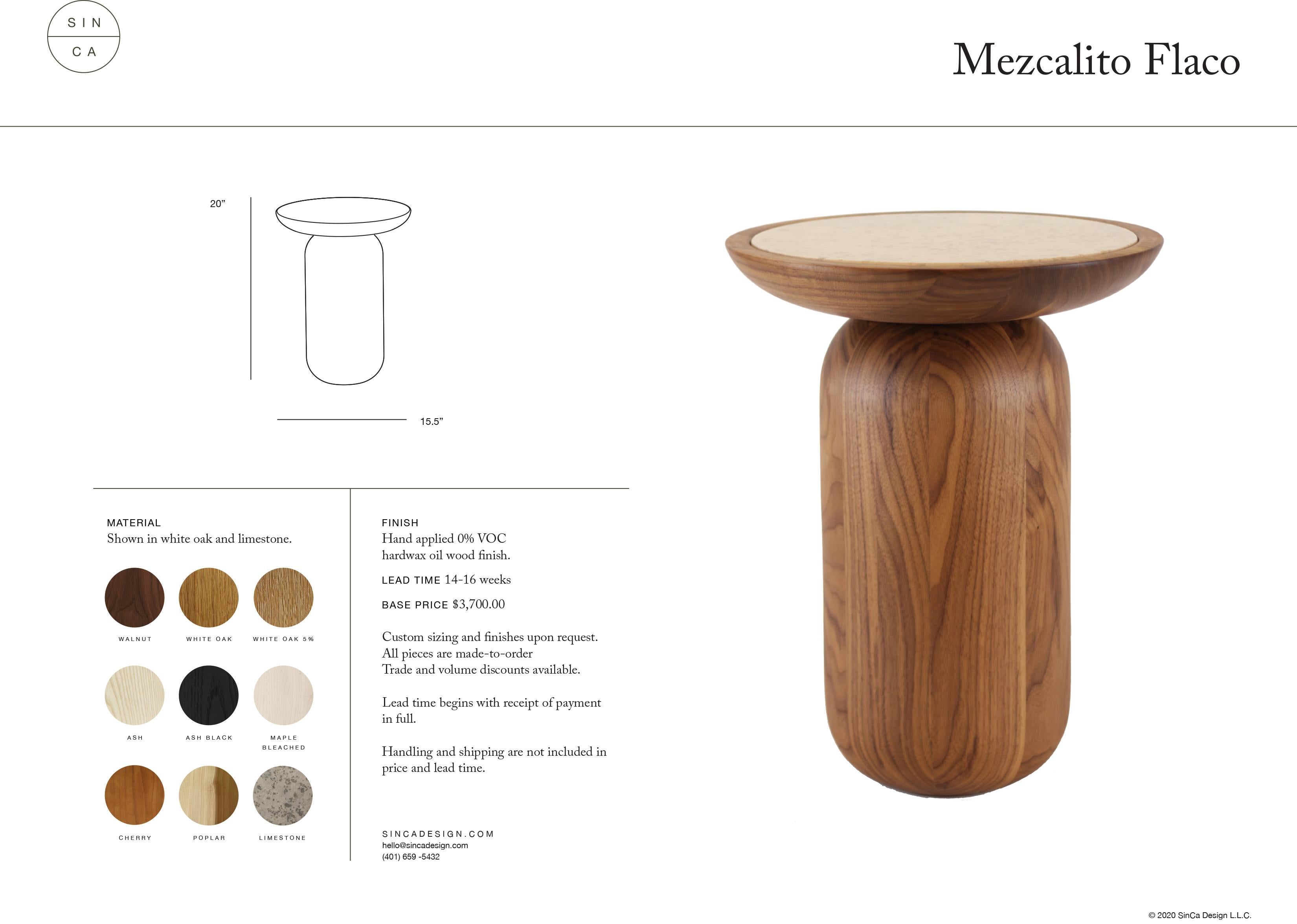 Turned Mezcalito Flaco, Contemporary White Oak Limestone Side Table by SinCa Design
