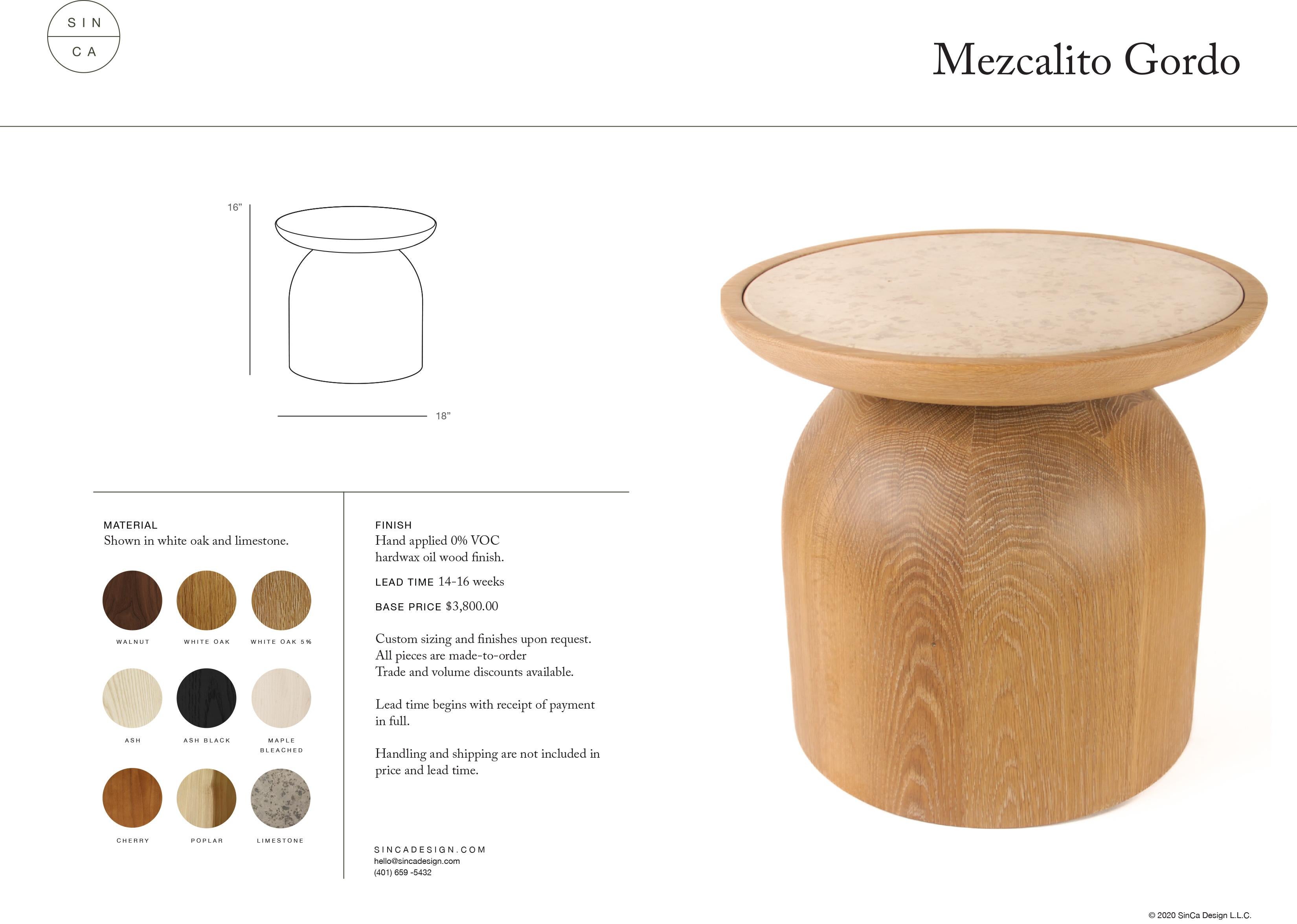 Mezcalito Gordo, Contemporary White Oak Limestone Side Table by SinCa Design For Sale 1