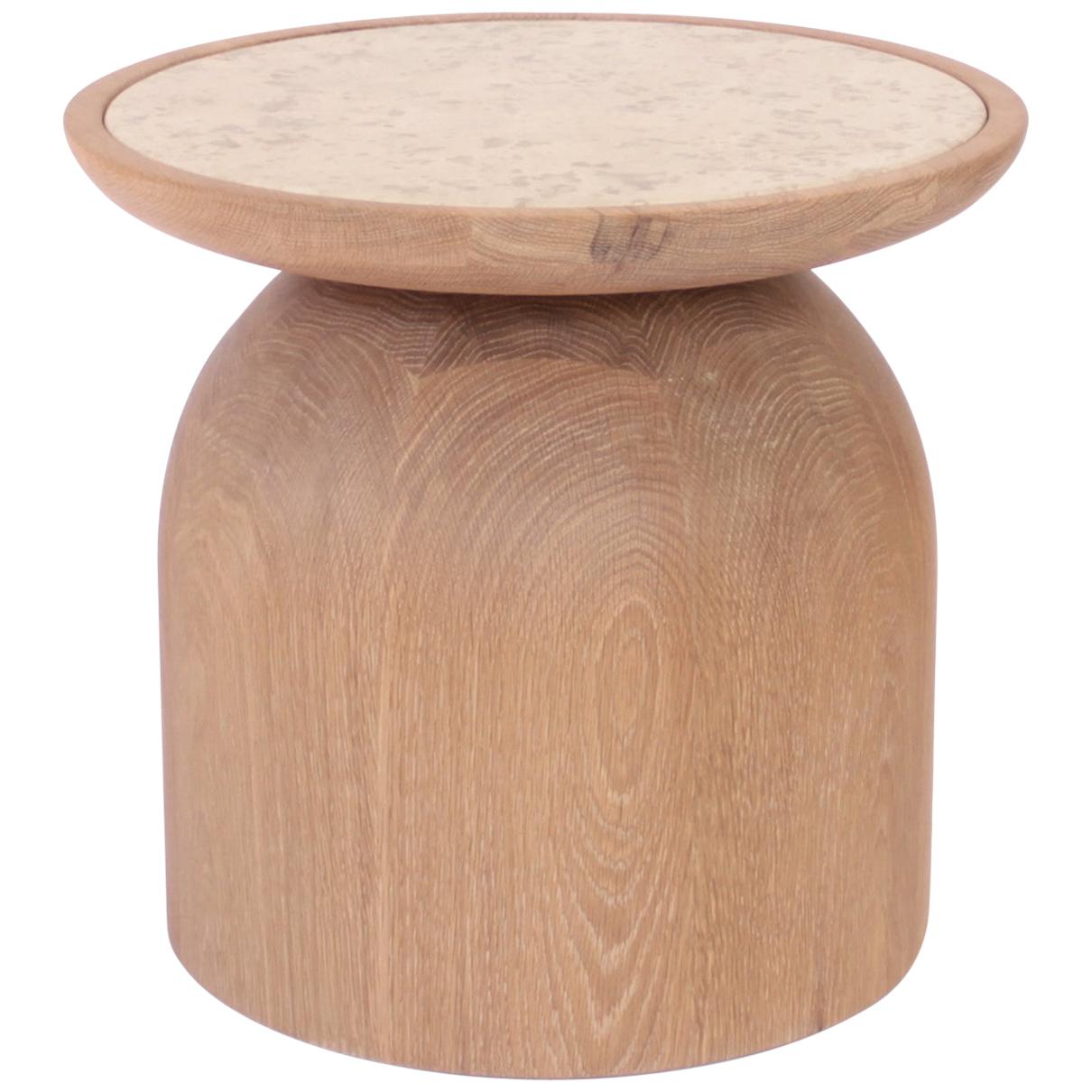 Mezcalito Gordo, Contemporary White Oak Limestone Side Table by SinCa Design For Sale