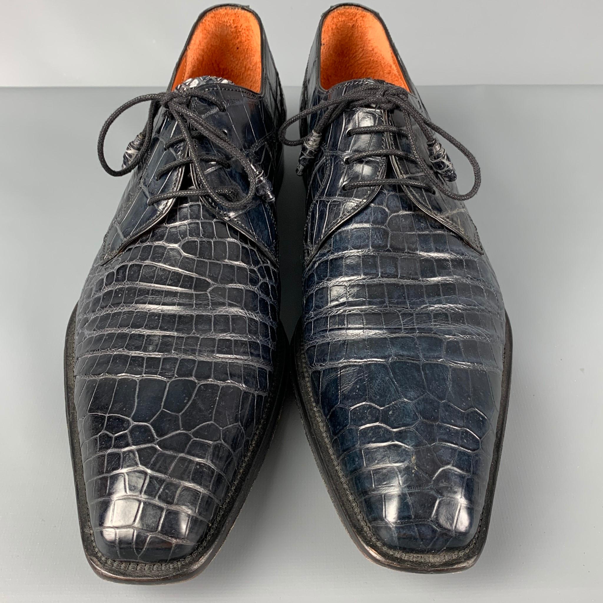 Black MEZLAN Size 10.5 Blue Textured Leather Lace Up Shoes