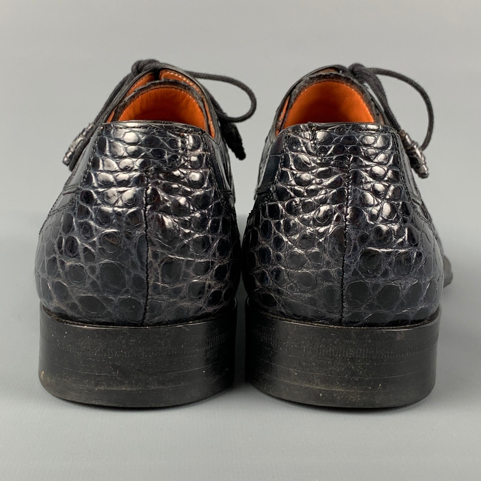 MEZLAN Size 10.5 Blue Textured Leather Lace Up Shoes In Good Condition In San Francisco, CA