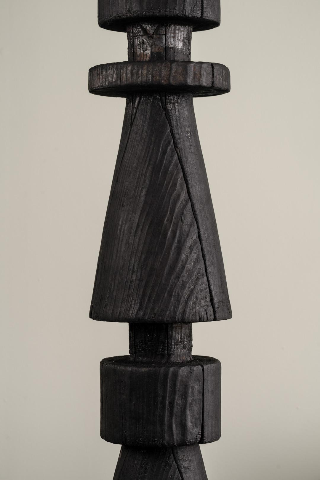 Mexican Sculptural Floor Lamp Mezquite Wood Flexible Linen Shade For Sale