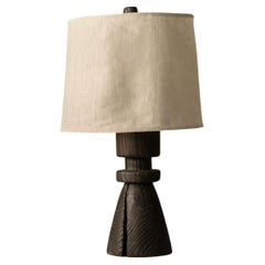 Mezquite Sculptural Pine Wood Table Lamp with Linen Shade by Isabel Moncada