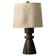 Mesquite Table Lamp W/Shou Sugi Ban Mesquite Wood and Linen Shade, Made in MX