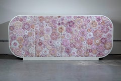 Modern Mezza Luna Curved Pink Blossom Buffet with White Finish by Ercole Home